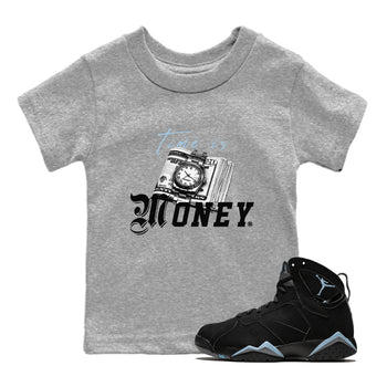Air Jordan 7 Chambray Sneaker Match Tees Time Is Money Sneaker T-Shirt AJ7 Chambray Sneaker Release Tees Kids Shirts Heather Grey 1