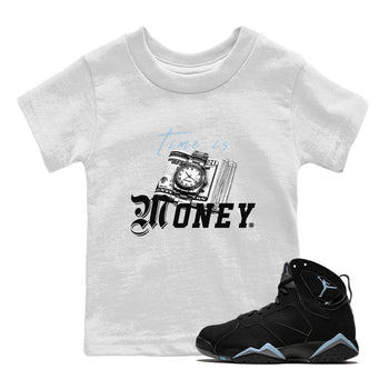 Air Jordan 7 Chambray Sneaker Match Tees Time Is Money Sneaker T-Shirt AJ7 Chambray Sneaker Release Tees Kids Shirts White 1