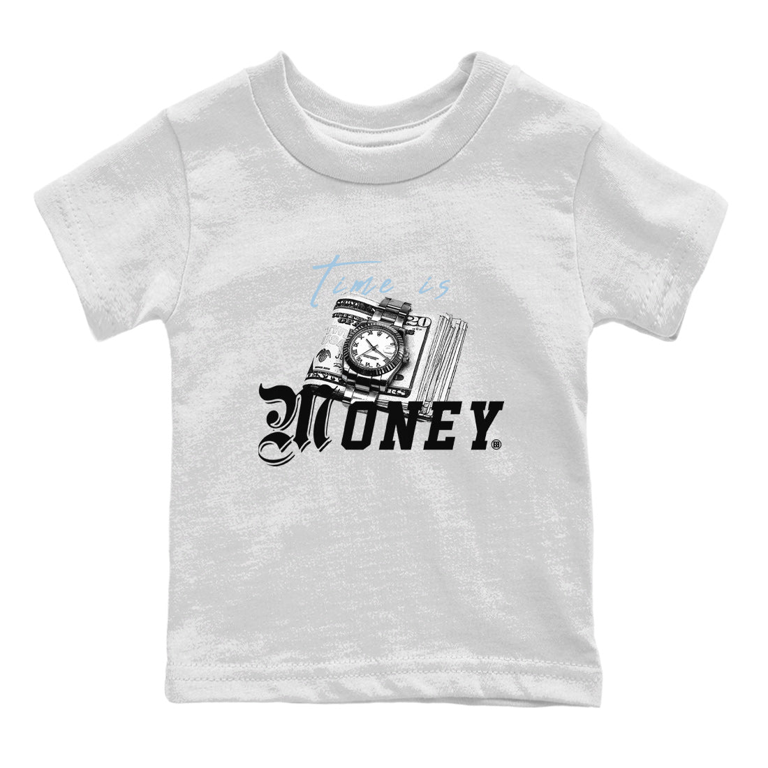 Air Jordan 7 Chambray Sneaker Match Tees Time Is Money Sneaker T-Shirt AJ7 Chambray Sneaker Release Tees Kids Shirts White 2