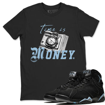 Air Jordan 7 Chambray Sneaker Match Tees Time Is Money Sneaker T-Shirt AJ7 Chambray Sneaker Release Tees Unisex Shirts Black 1