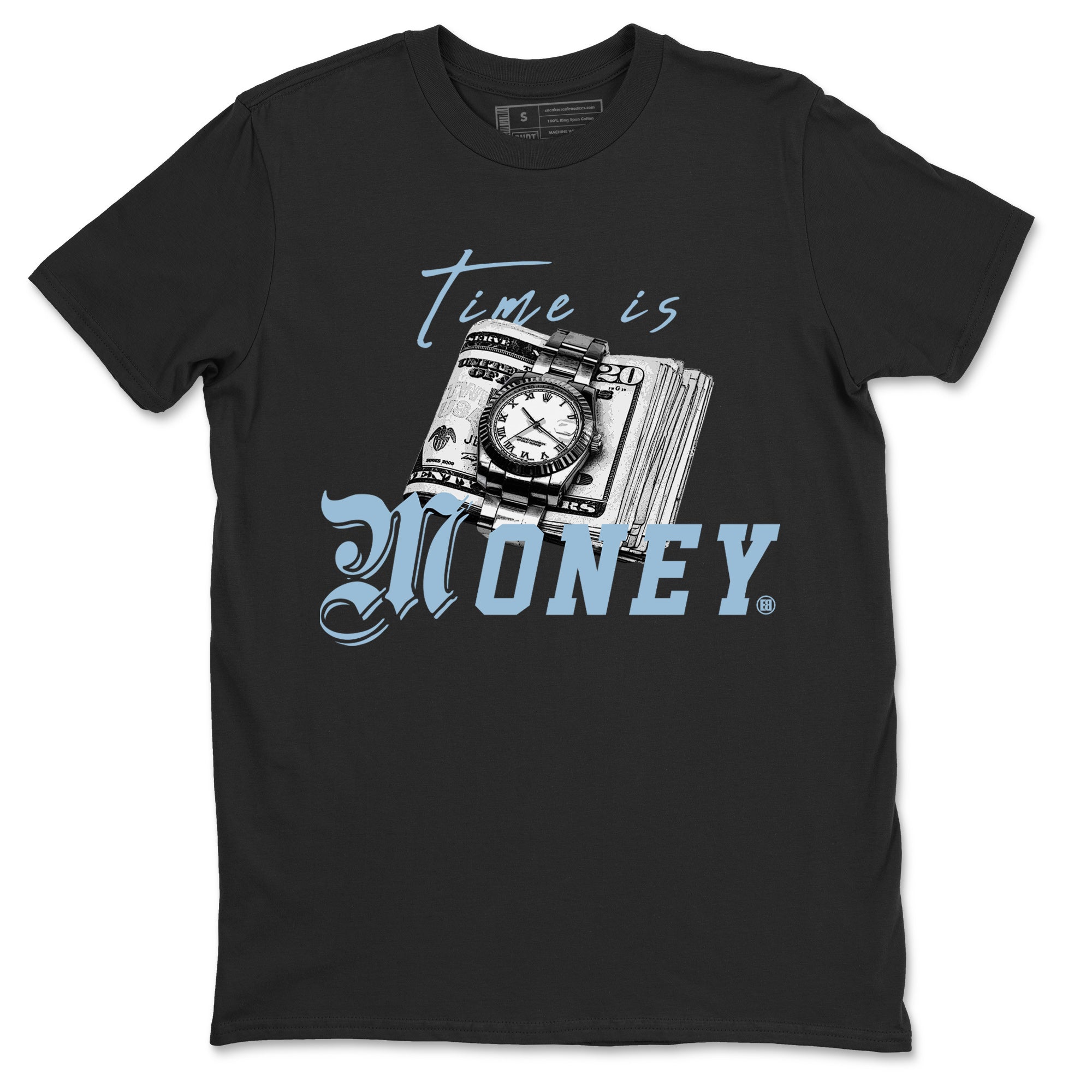Air Jordan 7 Chambray Sneaker Match Tees Time Is Money Sneaker T-Shirt AJ7 Chambray Sneaker Release Tees Unisex Shirts Black 2