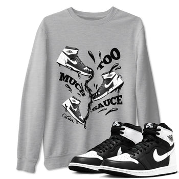 1s Black White shirt to match jordans Too Much Sauce sneaker tees Air Jordan 1 High OG Black White SNRT Sneaker Release Tees unisex cotton Heather Grey 1 crew neck shirt