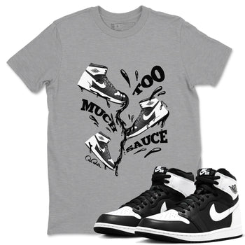 1s Black White shirt to match jordans Too Much Sauce sneaker tees Air Jordan 1 High OG Black White SNRT Sneaker Release Tees unisex cotton Heather Grey 1 crew neck shirt