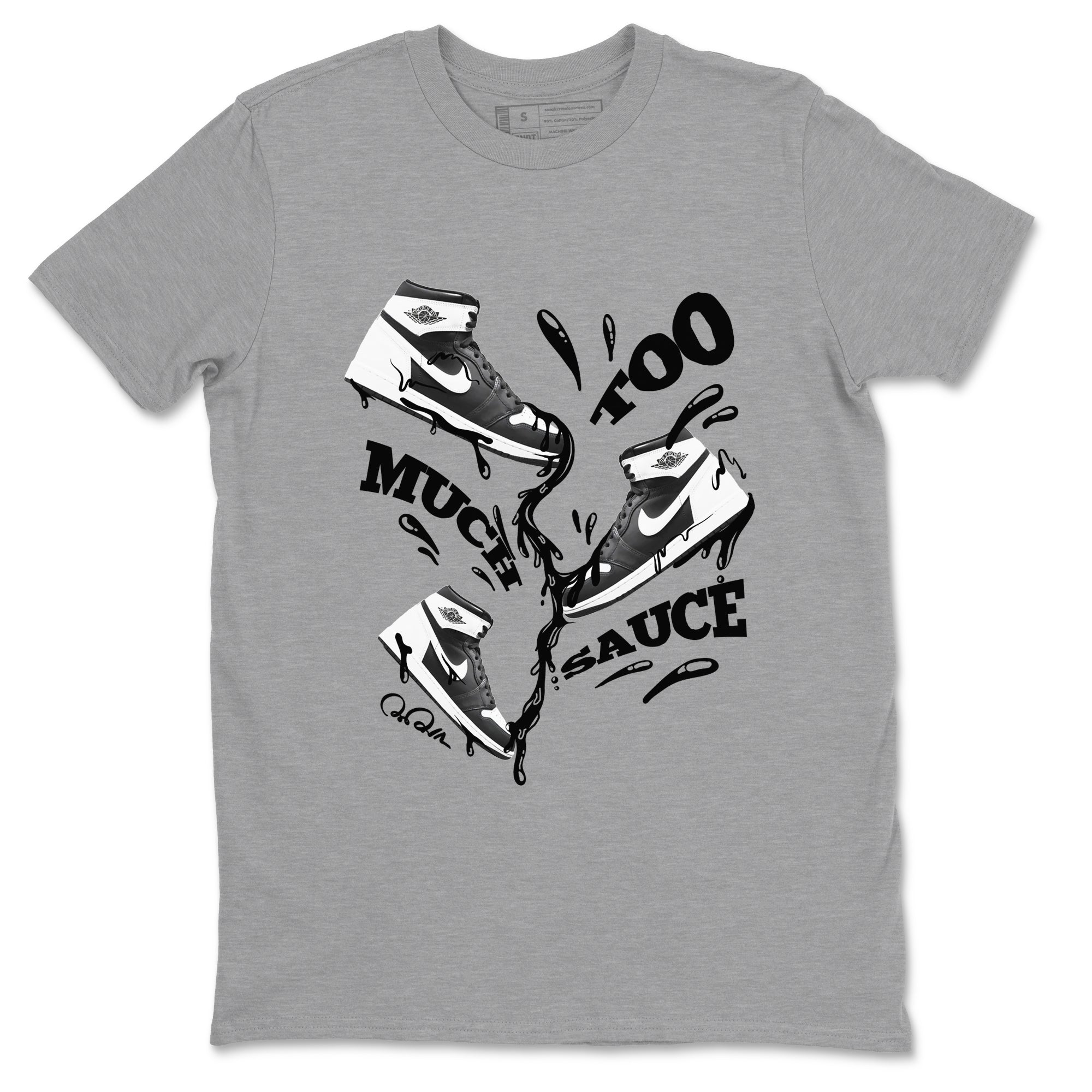 1s Black White shirt to match jordans Too Much Sauce sneaker tees Air Jordan 1 High OG Black White SNRT Sneaker Release Tees unisex cotton Heather Grey 2 crew neck shirt