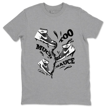 1s Black White shirt to match jordans Too Much Sauce sneaker tees Air Jordan 1 High OG Black White SNRT Sneaker Release Tees unisex cotton Heather Grey 2 crew neck shirt