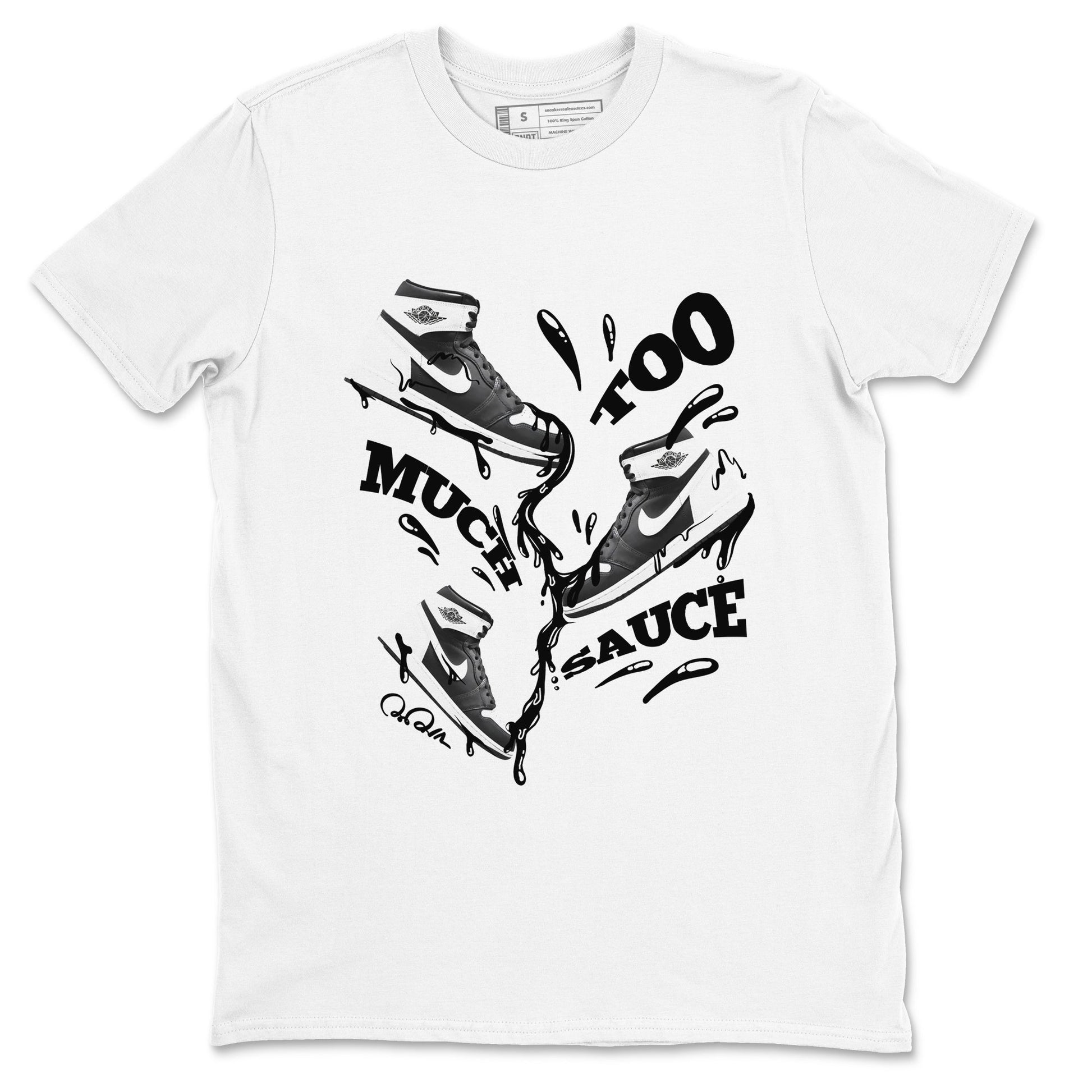 1s Black White shirt to match jordans Too Much Sauce sneaker tees Air Jordan 1 High OG Black White SNRT Sneaker Release Tees unisex cotton White 2 crew neck shirt