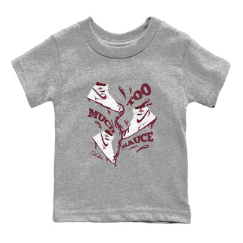 1s Metallic Burgundy shirt to match jordans Too Much Sauce sneaker tees AJ1 Metallic Burgundy SNRT Sneaker Release Tees Baby Toddler Heather Grey 2 T-Shirt