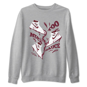 1s Metallic Burgundy shirt to match jordans Too Much Sauce sneaker tees AJ1 Metallic Burgundy SNRT Sneaker Release Tees Unisex Heather Grey 2 T-Shirt
