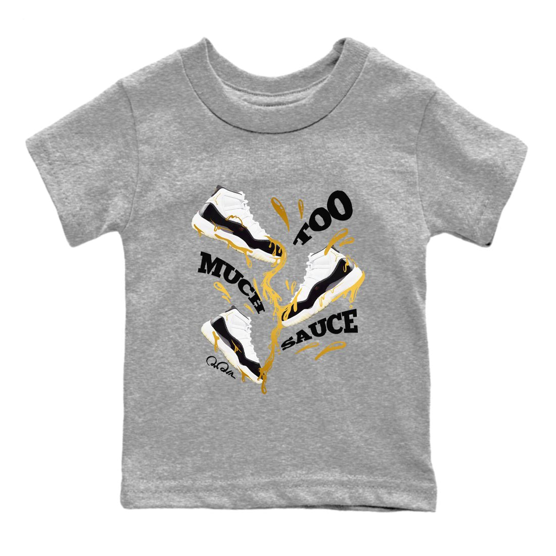 11s Gratitude shirt to match jordans Too Much Sauce sneaker tees Air Jordan 11 Gratitude SNRT sneaker release tees baby toddler Heather Grey 2 cotton Shirt
