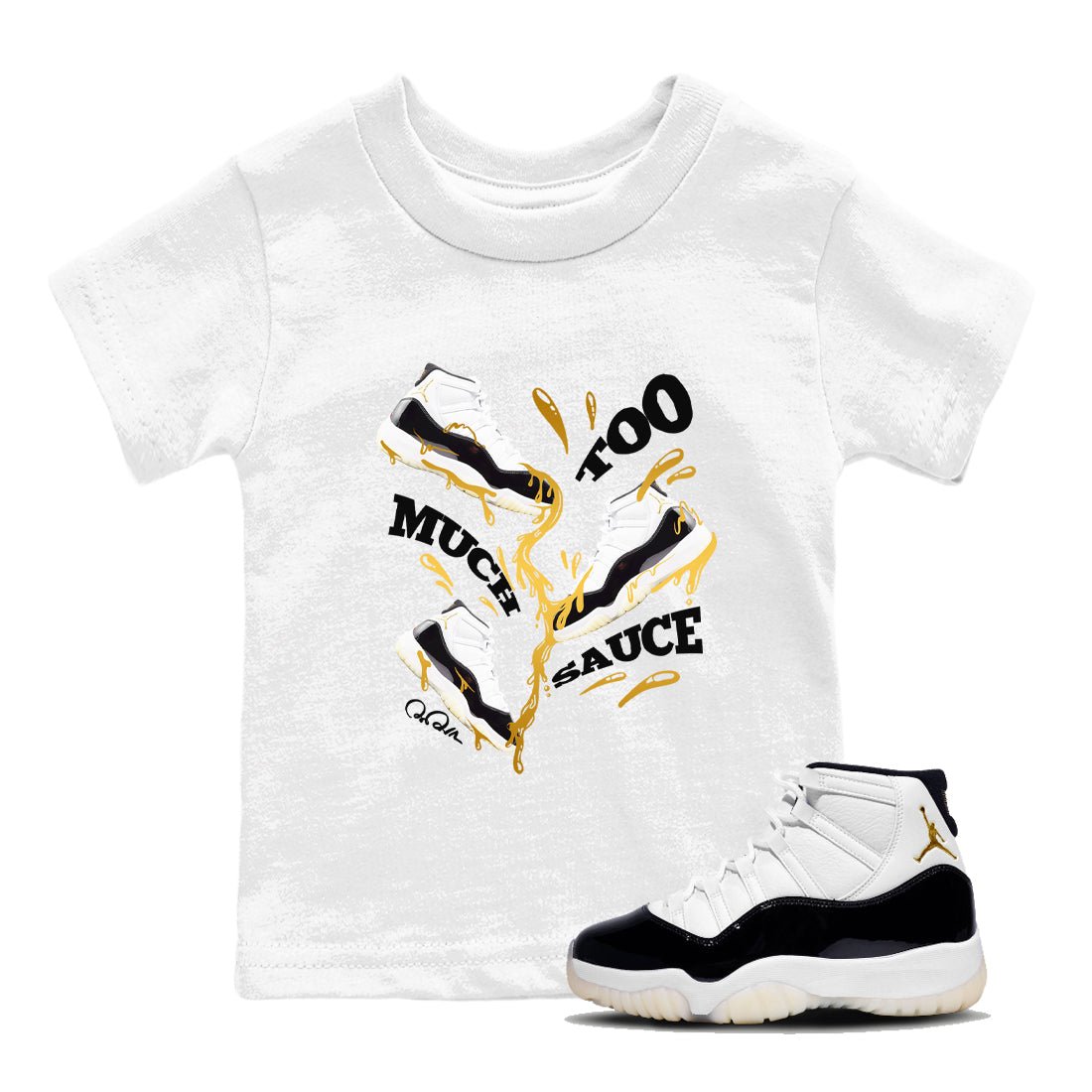 11s Gratitude shirt to match jordans Too Much Sauce sneaker tees Air Jordan 11 Gratitude SNRT sneaker release tees baby toddler White 1 cotton Shirt
