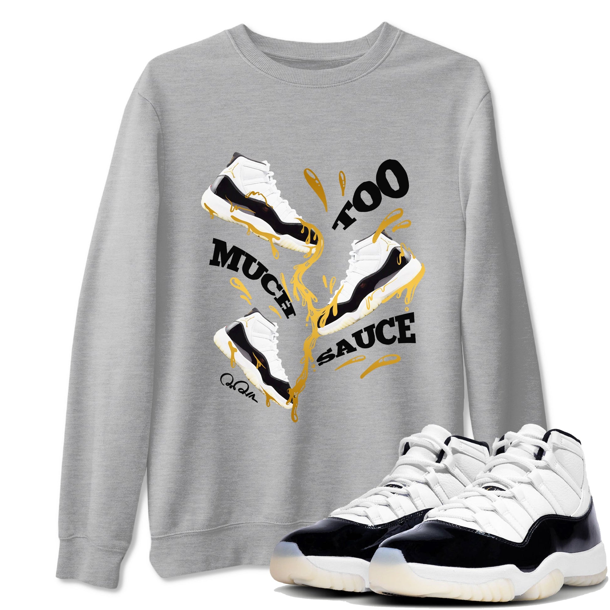 11s Gratitude shirt to match jordans Too Much Sauce sneaker tees Air Jordan 11 Gratitude SNRT Sneaker Release Tees unisex cotton Heather Grey 1 crew neck shirt