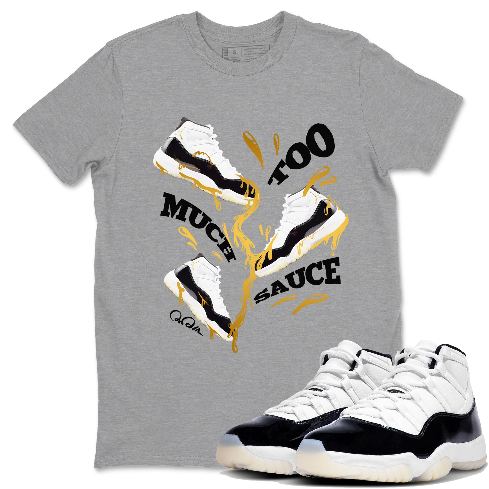 11s Gratitude shirt to match jordans Too Much Sauce sneaker tees Air Jordan 11 Gratitude SNRT Sneaker Release Tees unisex cotton Heather Grey 1 crew neck shirt