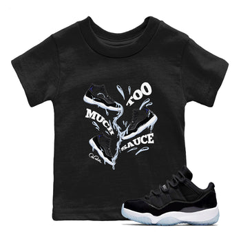 11s Black and Varsity Royal shirt to match jordans Too Much Sauce sneaker tees Air Jordan 11 Black/Varsity Royal SNRT Sneaker Release Tees Baby Toddler Black 1 T-Shirt