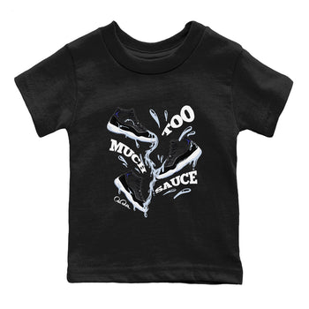 11s Black and Varsity Royal shirt to match jordans Too Much Sauce sneaker tees Air Jordan 11 Black/Varsity Royal SNRT Sneaker Release Tees Baby Toddler Black 2 T-Shirt