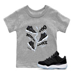 11s Space Jam shirt to match jordans Too Much Sauce sneaker tees Air Jordan 11 Space Jam SNRT Sneaker Release Tees Baby Toddler Heather Grey 1 T-Shirt