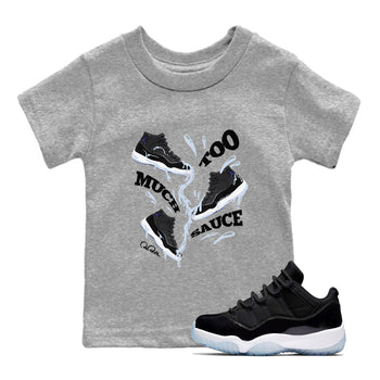11s Black and Varsity Royal shirt to match jordans Too Much Sauce sneaker tees Air Jordan 11 Black/Varsity Royal SNRT Sneaker Release Tees Baby Toddler Heather Grey 1 T-Shirt