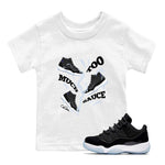 11s Space Jam shirt to match jordans Too Much Sauce sneaker tees Air Jordan 11 Space Jam SNRT Sneaker Release Tees Baby Toddler White 1 T-Shirt