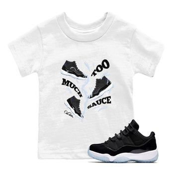 11s Black and Varsity Royal shirt to match jordans Too Much Sauce sneaker tees Air Jordan 11 Black/Varsity Royal SNRT Sneaker Release Tees Baby Toddler White 1 T-Shirt