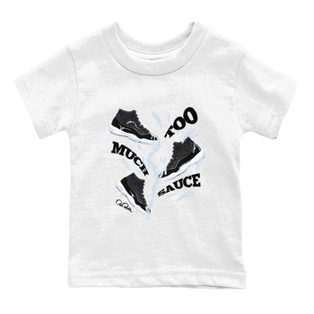 11s Black and Varsity Royal shirt to match jordans Too Much Sauce sneaker tees Air Jordan 11 Black/Varsity Royal SNRT Sneaker Release Tees Baby Toddler White 2 T-Shirt
