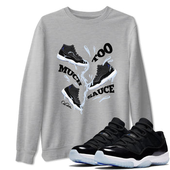 11s Black and Varsity Royal shirt to match jordans Too Much Sauce sneaker tees Air Jordan 11 Black/Varsity Royal SNRT Sneaker Release Tees Unisex Heather Grey 1 T-Shirt