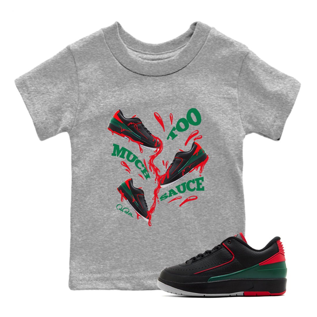 2s Christmas X-mas gift shirt to match jordans Too Much Sauce sneaker tees Air Jordan 2 Christmas SNRT Sneaker Release Tees Baby Toddler Heather Grey 1 T-Shirt