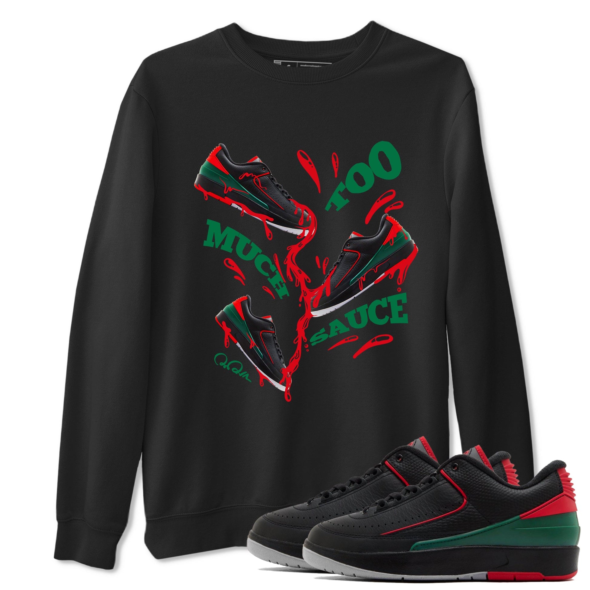 2s Christmas X-mas gift shirt to match jordans Too Much Sauce sneaker tees Air Jordan 2 Christmas SNRT Sneaker Release Tees Unisex Black 1 T-Shirt