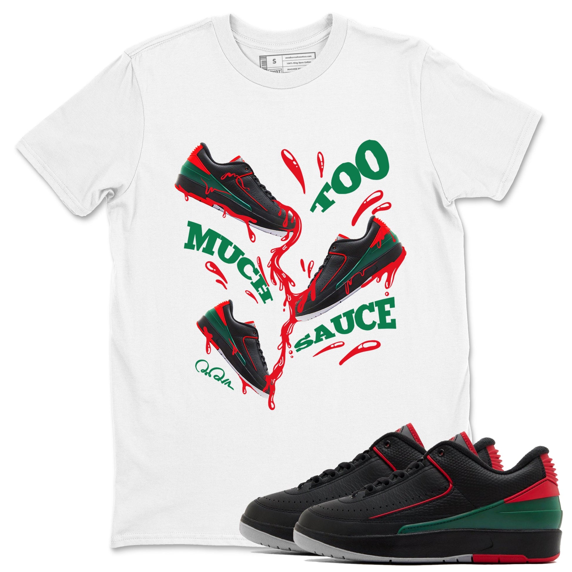 2s Christmas X-mas gift shirt to match jordans Too Much Sauce sneaker tees Air Jordan 2 Christmas SNRT Sneaker Release Tees Unisex White 1 T-Shirt