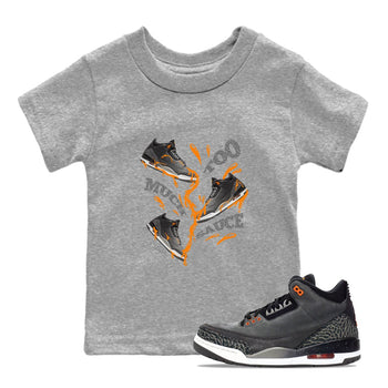 3s Fear shirt to match jordans Too Much Sauce sneaker tees Air Jordan 3 Fear SNRT Sneaker Release Tees Baby Toddler Heather Grey 1 T-Shirt