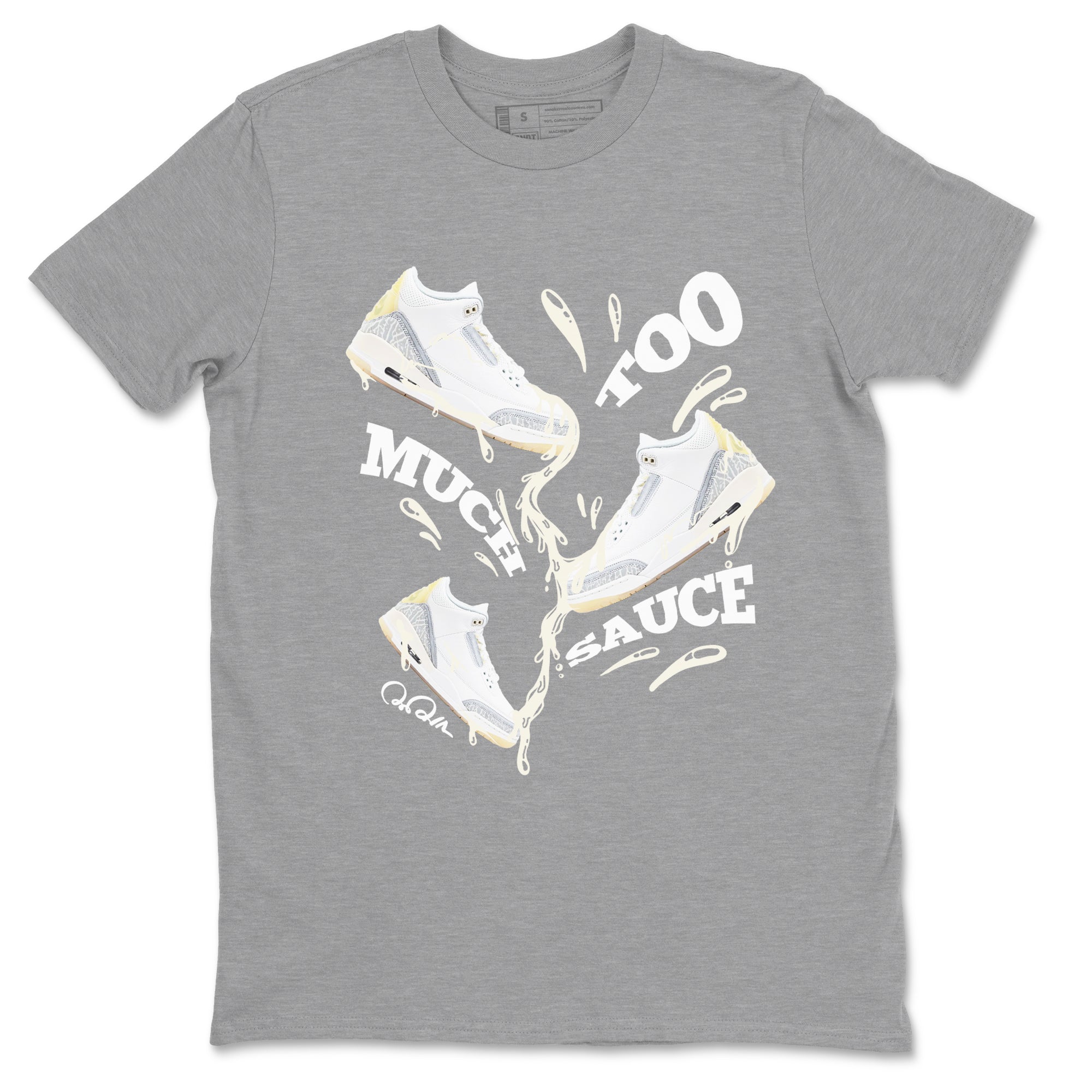 3s Ivory shirt to match jordans Too Much Sauce sneaker tees Air Jordan 3 Ivory SNRT Sneaker Release Tees unisex cotton Heather Grey 2 crew neck shirt