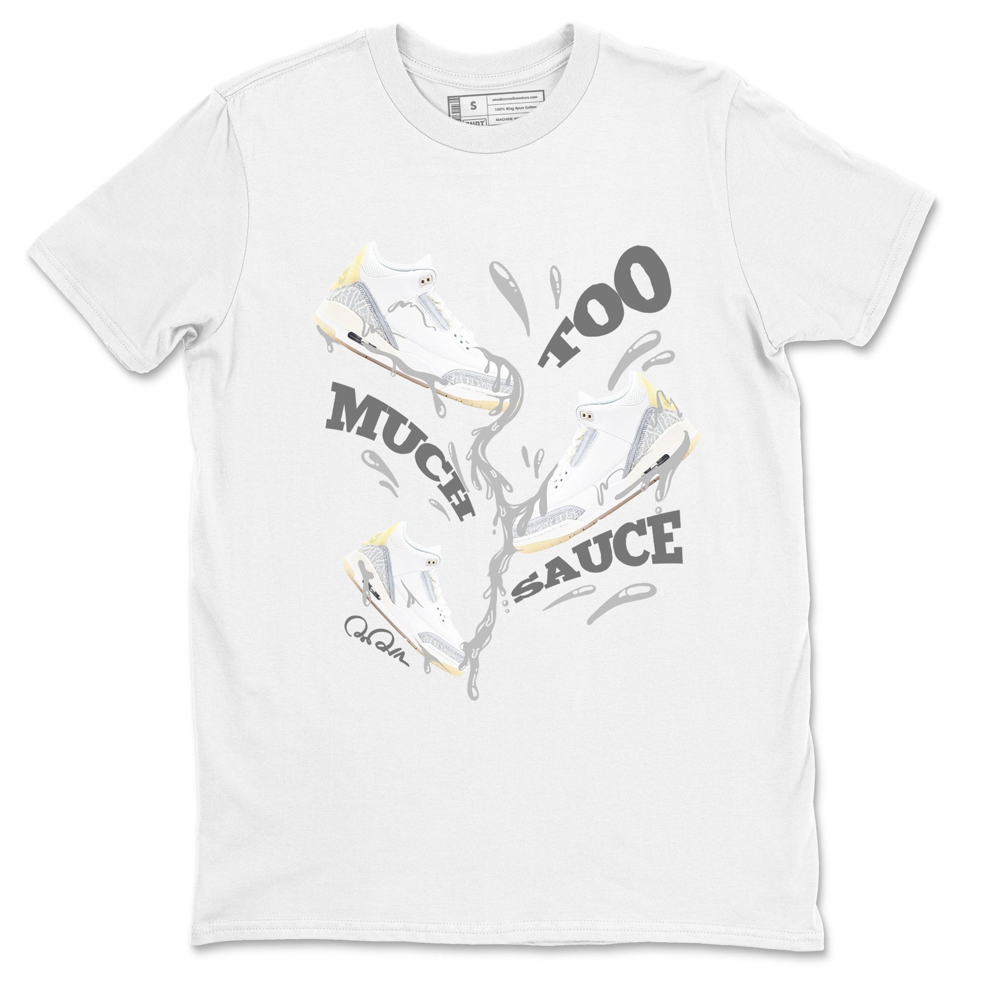 3s Ivory shirt to match jordans Too Much Sauce sneaker tees Air Jordan 3 Ivory SNRT Sneaker Release Tees unisex cotton White 2 crew neck shirt