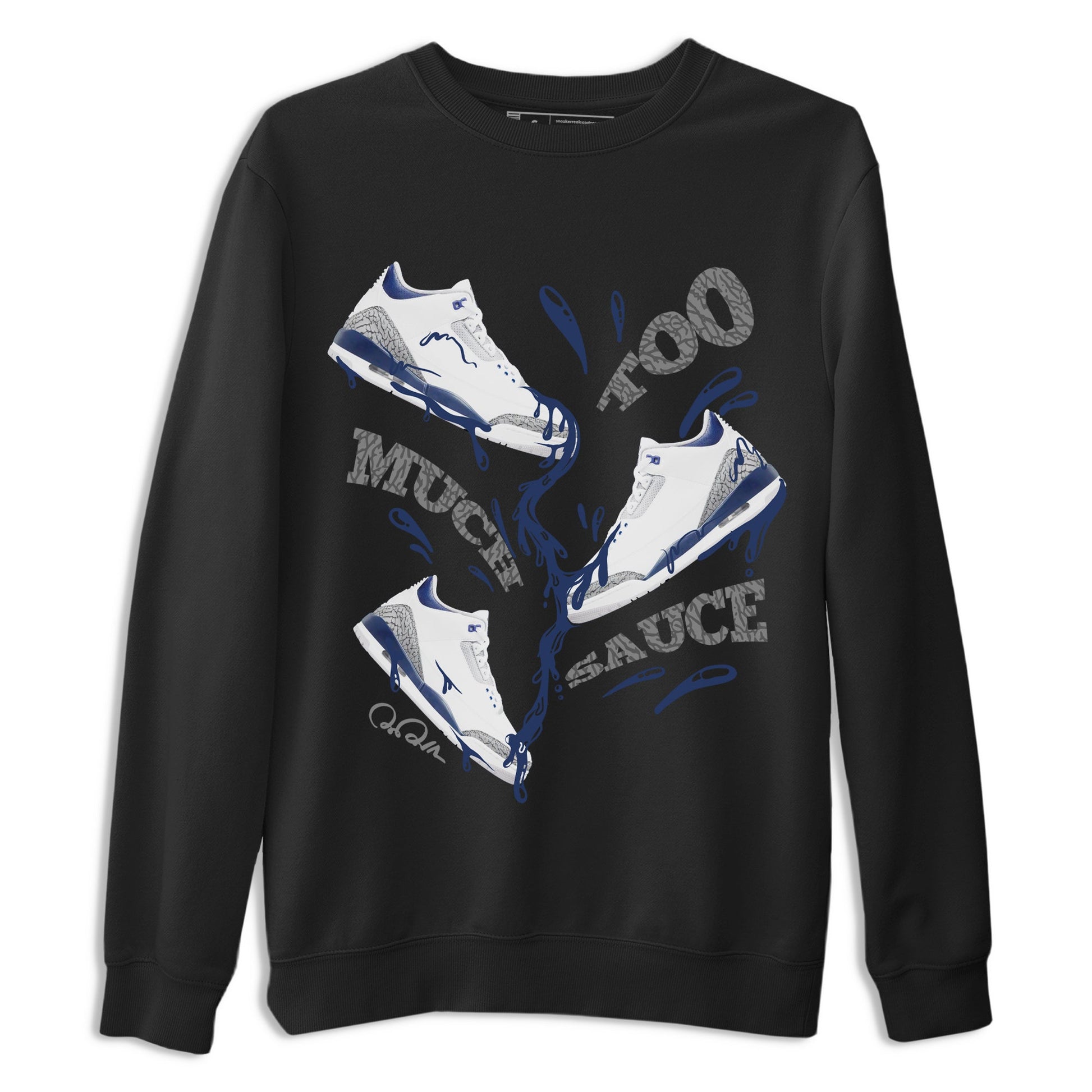 3s Midnight Navy shirt to match jordans Too Much Sauce sneaker tees Air Jordan 3 Midnight Navy SNRT Sneaker Release Tees unisex cotton Black 2 crew neck shirt