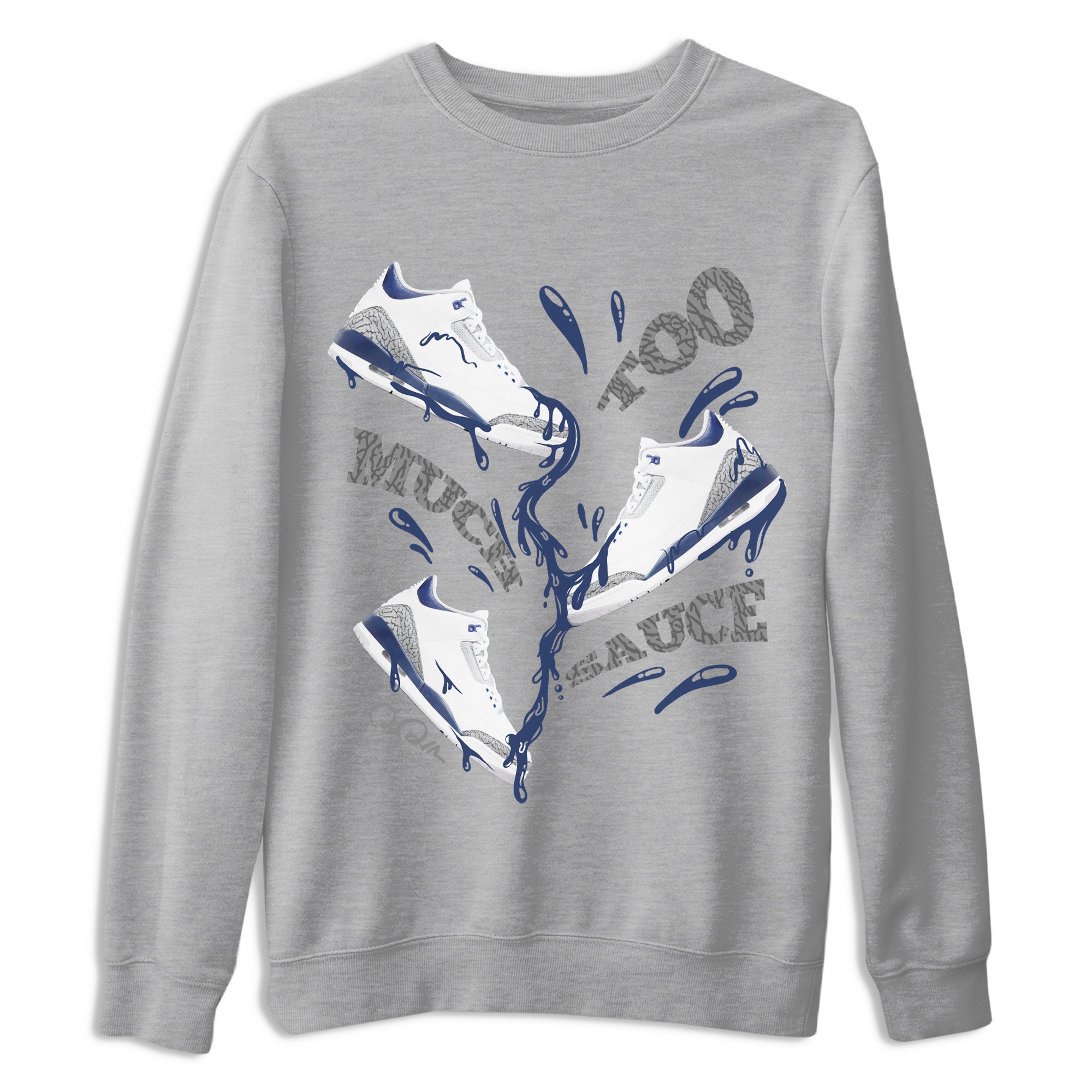 3s Midnight Navy shirt to match jordans Too Much Sauce sneaker tees Air Jordan 3 Midnight Navy SNRT Sneaker Release Tees unisex cotton Heather Grey 2 crew neck shirt
