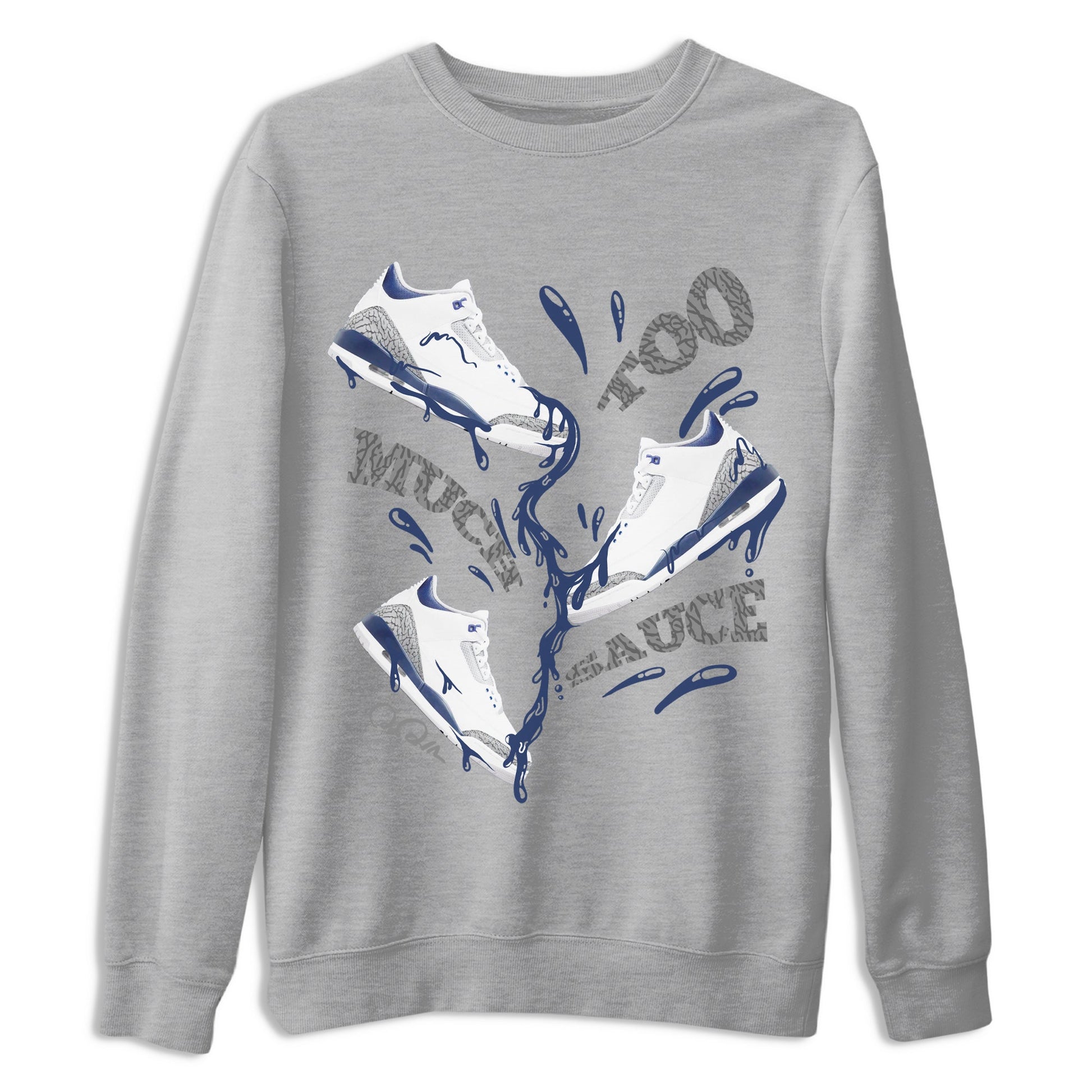 3s Midnight Navy shirt to match jordans Too Much Sauce sneaker tees Air Jordan 3 Midnight Navy SNRT Sneaker Release Tees unisex cotton Heather Grey 2 crew neck shirt