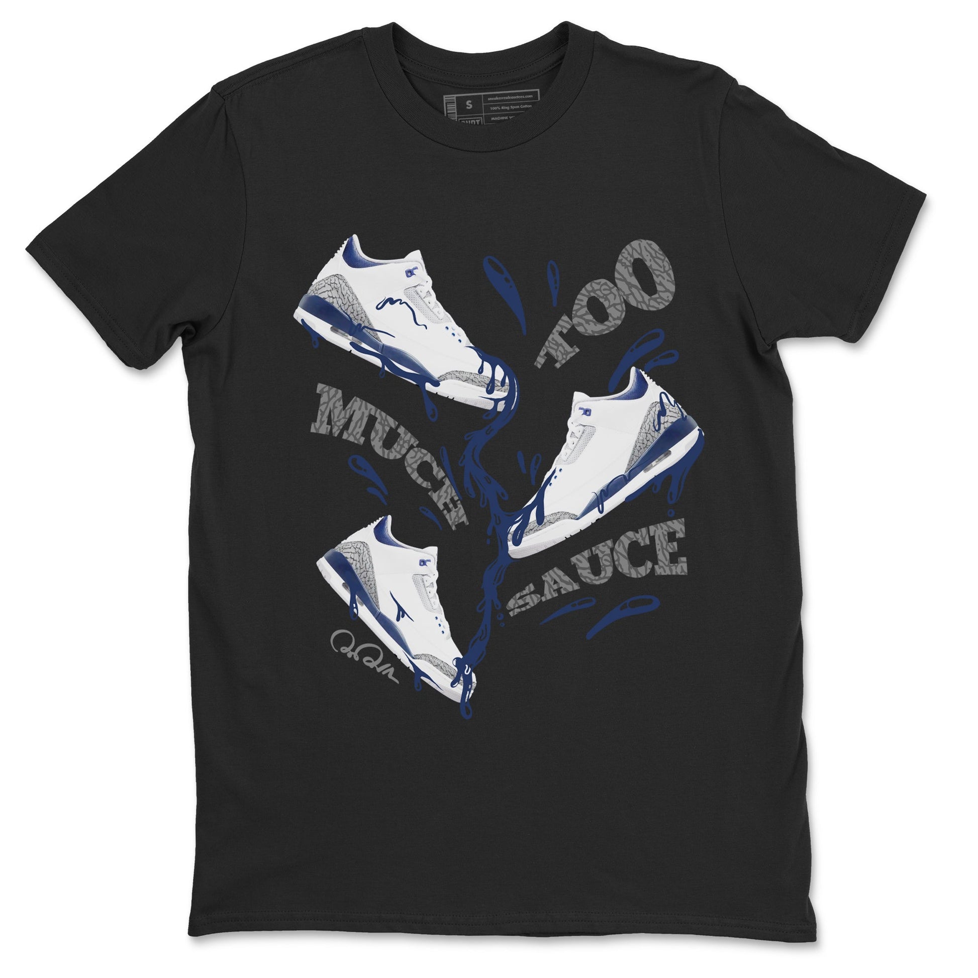 3s Midnight Navy shirt to match jordans Too Much Sauce sneaker tees Air Jordan 3 Midnight Navy SNRT Sneaker Release Tees unisex cotton Black 2 crew neck shirt