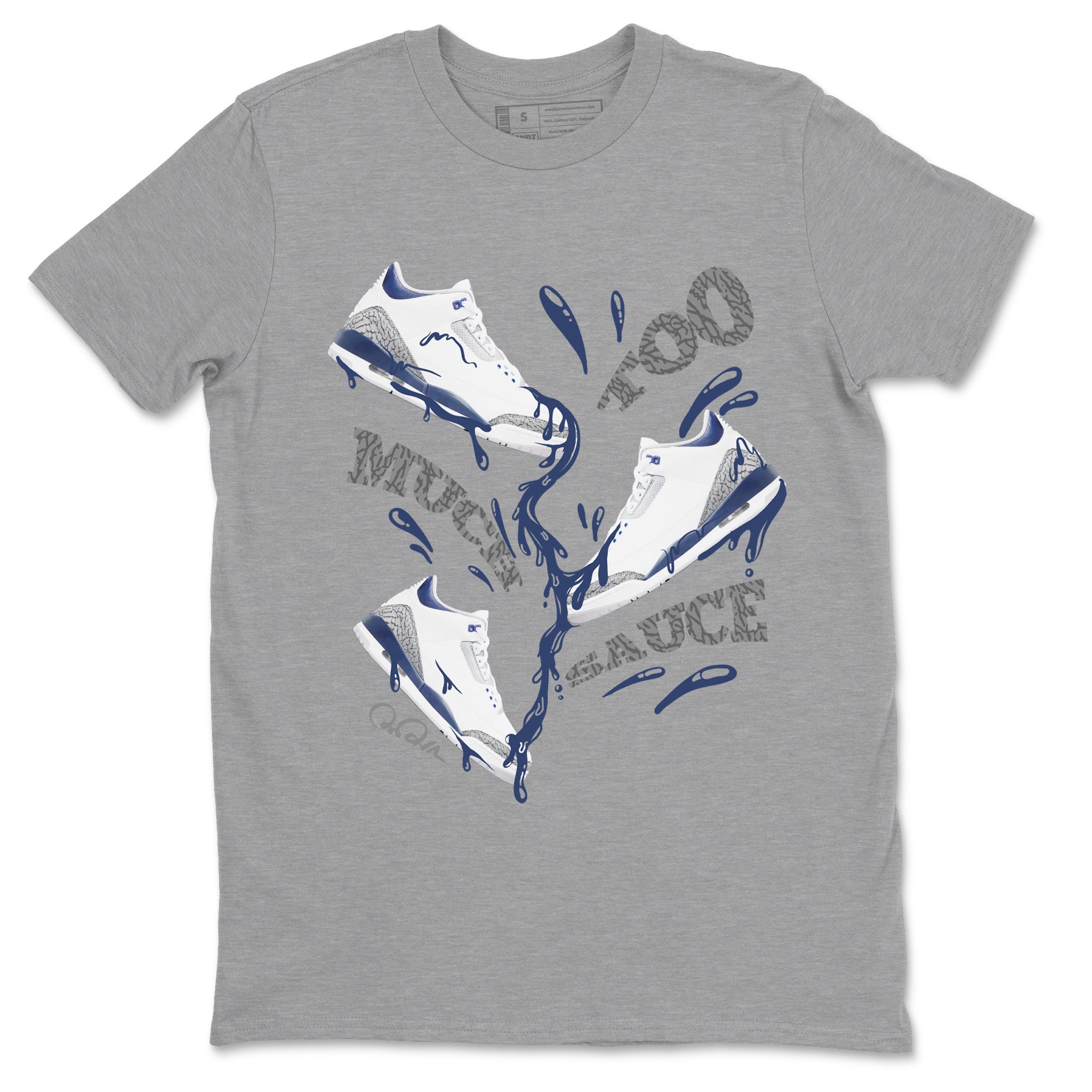 3s Midnight Navy shirt to match jordans Too Much Sauce sneaker tees Air Jordan 3 Midnight Navy SNRT Sneaker Release Tees unisex cotton Heather Grey 2 crew neck shirt