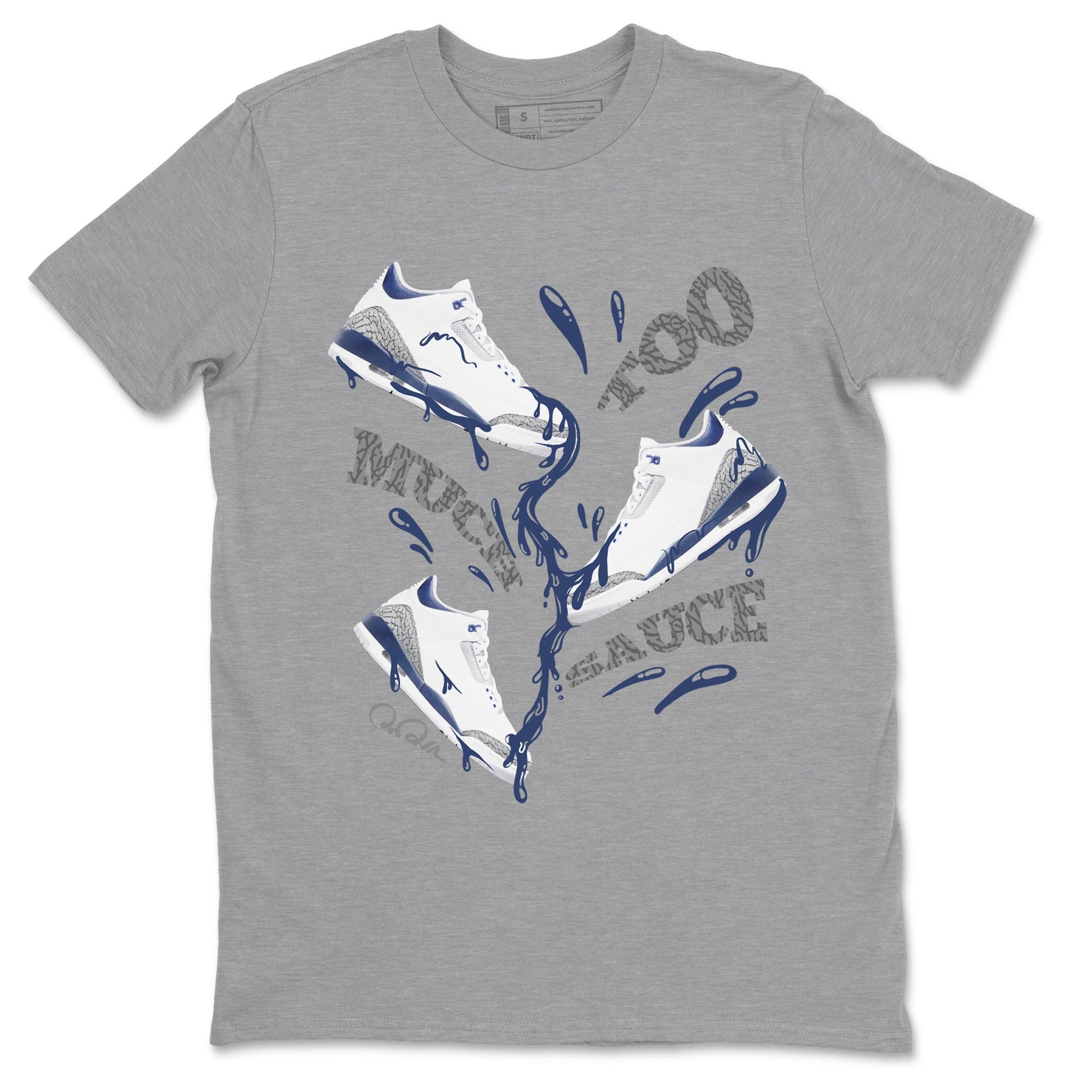 3s Midnight Navy shirt to match jordans Too Much Sauce sneaker tees Air Jordan 3 Midnight Navy SNRT Sneaker Release Tees unisex cotton Heather Grey 2 crew neck shirt