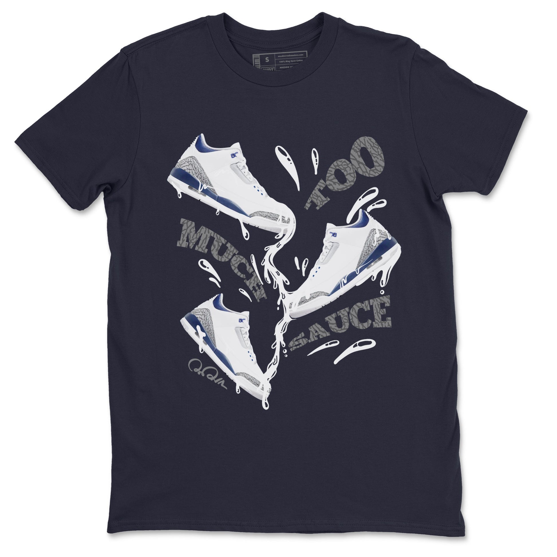 3s Midnight Navy shirt to match jordans Too Much Sauce sneaker tees Air Jordan 3 Midnight Navy SNRT Sneaker Release Tees unisex cotton Navy 2 crew neck shirt