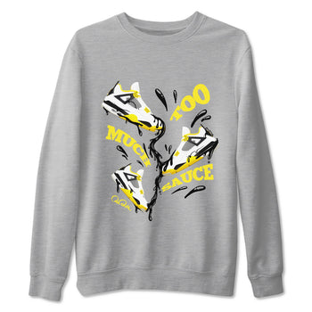 AJ4 Vivid Sulfur shirt to match jordans Too Much Sauce sneaker tees Air Jordan 4 Vivid Sulfur SNRT Sneaker Release Tees unisex cotton Heather Grey 2 crew neck shirt