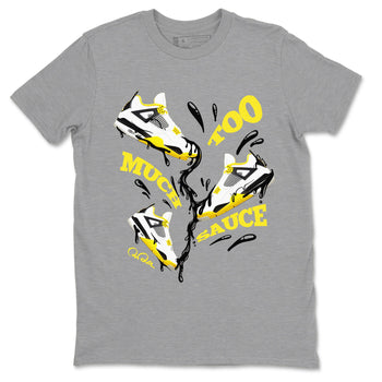 AJ4 Vivid Sulfur shirt to match jordans Too Much Sauce sneaker tees Air Jordan 4 Vivid Sulfur SNRT Sneaker Release Tees unisex cotton Heather Grey 2 crew neck shirt