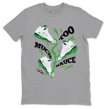 5s Lucky Green shirt to match jordans Too Much Sauce sneaker tees Air Jordan 5 Lucky Green SNRT Sneaker Release Tees Unisex Heather Grey 2 T-Shirt