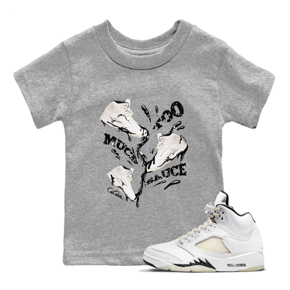 5s Sail shirt to match jordans Too Much Sauce sneaker tees Air Jordan 5 Sail SNRT sneaker release tees baby toddler Heather Grey 1 cotton Shirt