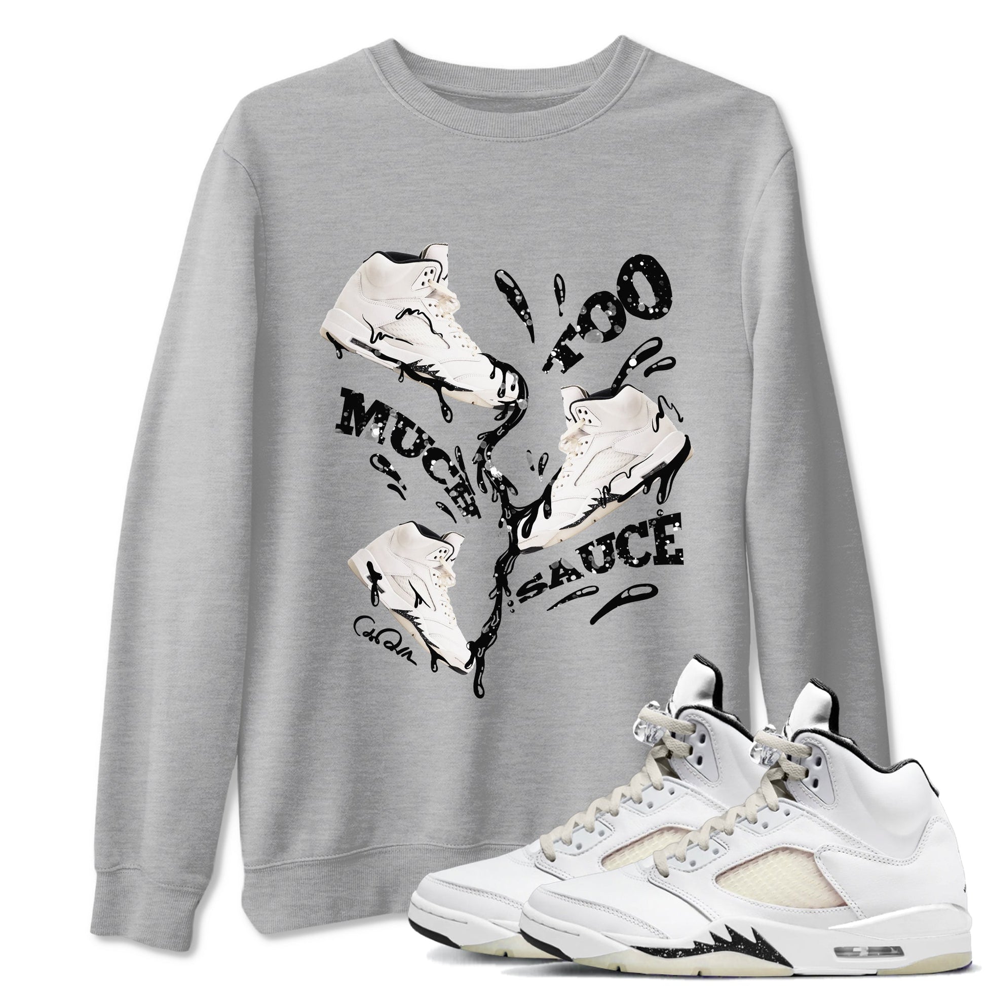5s Sail shirt to match jordans Too Much Sauce sneaker tees Air Jordan 5 Sail SNRT Sneaker Release Tees unisex cotton Heather Grey 1 crew neck shirt