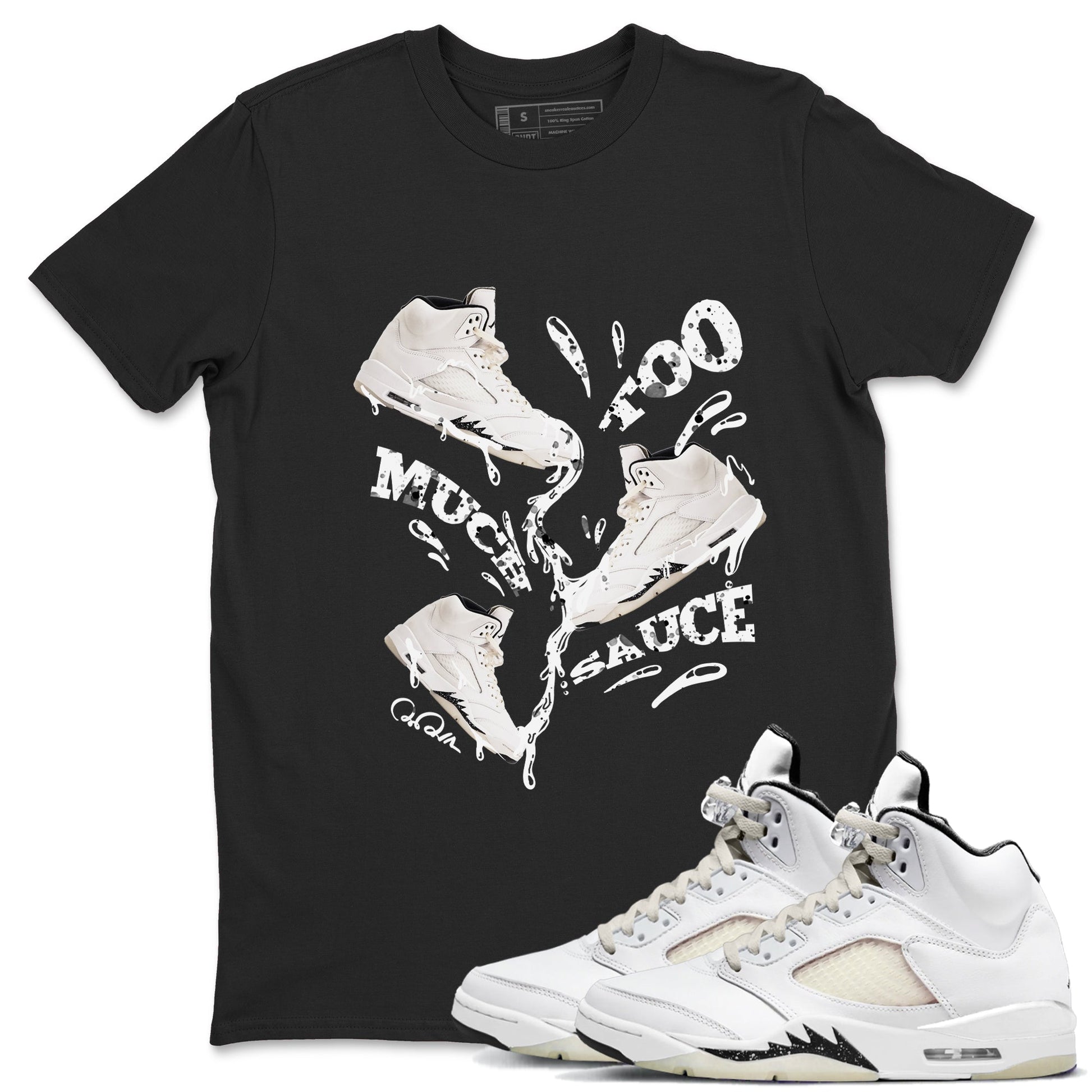 5s Sail shirt to match jordans Too Much Sauce sneaker tees Air Jordan 5 Sail SNRT Sneaker Release Tees unisex cotton Black 1 crew neck shirt