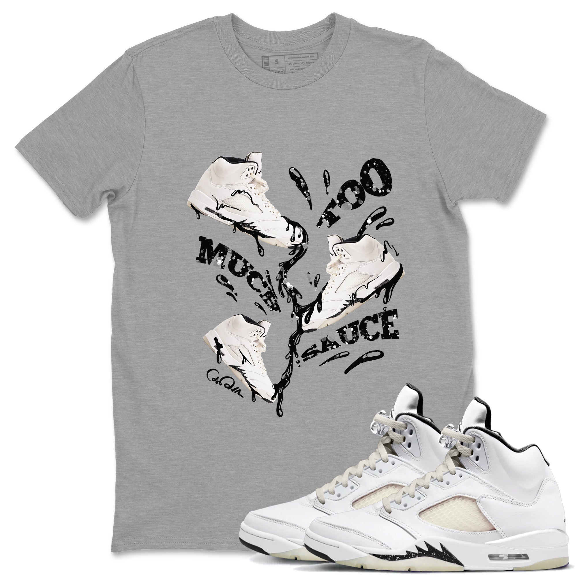 5s Sail shirt to match jordans Too Much Sauce sneaker tees Air Jordan 5 Sail SNRT Sneaker Release Tees unisex cotton Heather Grey 1 crew neck shirt