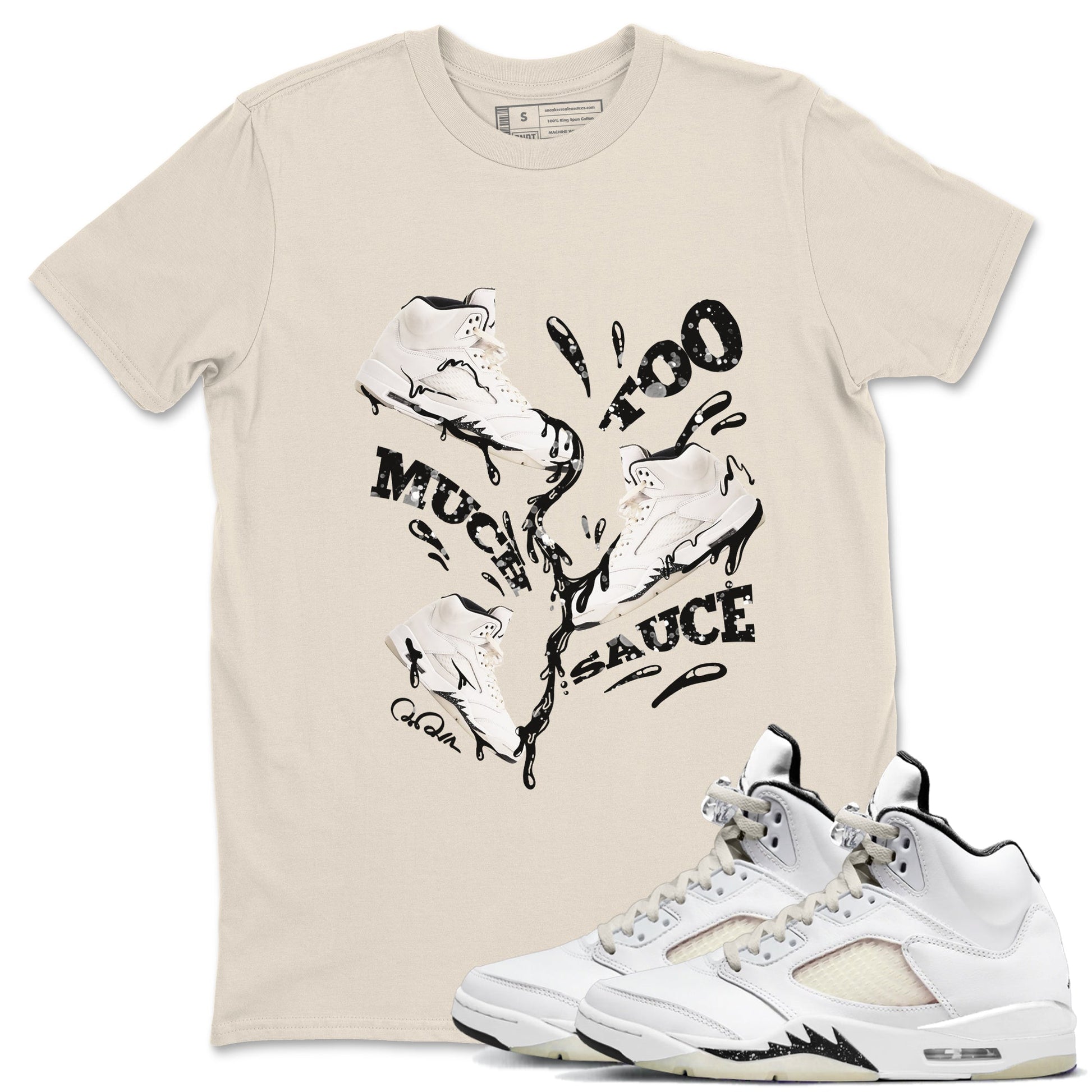 5s Sail shirt to match jordans Too Much Sauce sneaker tees Air Jordan 5 Sail SNRT Sneaker Release Tees unisex cotton Natural 1 crew neck shirt