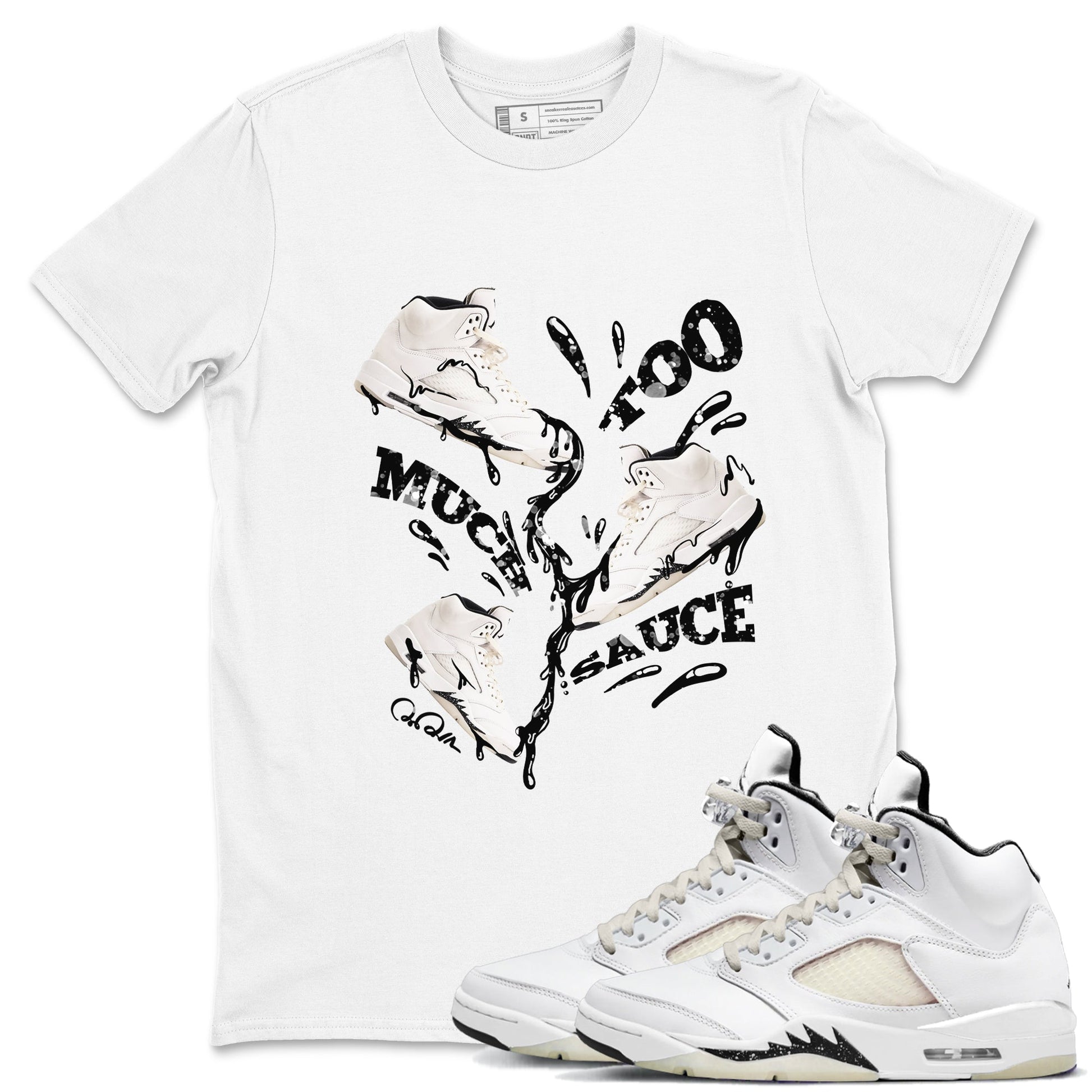 5s Sail shirt to match jordans Too Much Sauce sneaker tees Air Jordan 5 Sail SNRT Sneaker Release Tees unisex cotton White 1 crew neck shirt