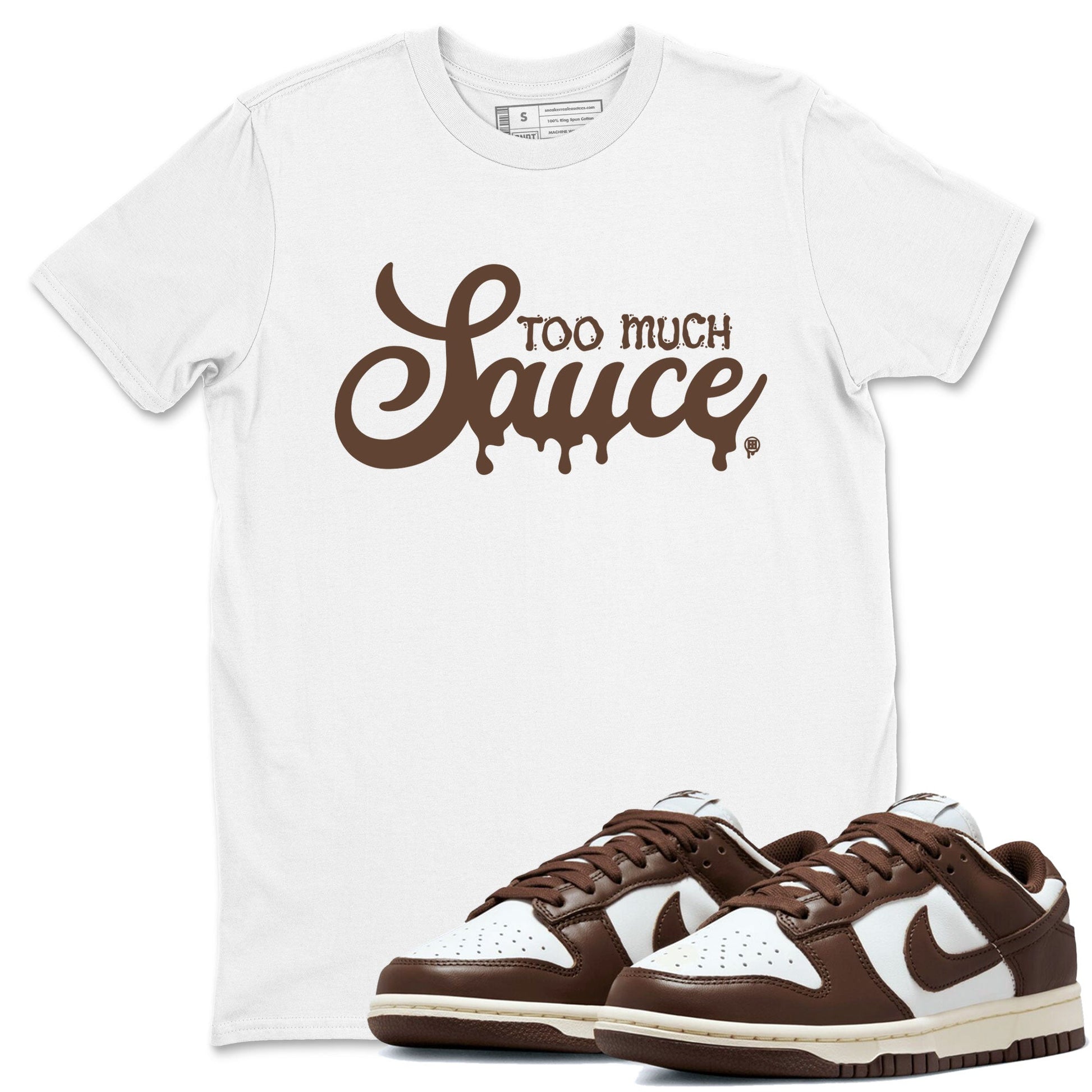Dunk Low WMNS Cacao Wow sneaker shirt to match jordans Too Much Sauce sneaker tees Dunk Cacao Wow SNRT Sneaker Tees Crew Neck Unisex Cotton Sneaker T-Shirt White 1 T-Shirt