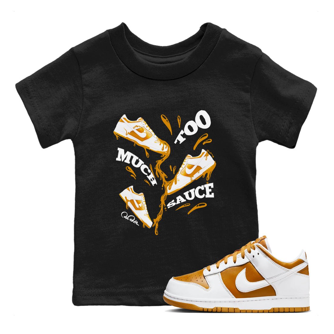 Dunk Dark Curry shirt to match jordans Too Much Sauce sneaker tees AJ1 Low Dark Curry SNRT sneaker release tees baby toddler Black 1 cotton Shirt