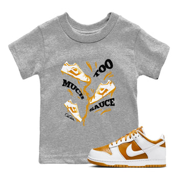 Dunk Dark Curry shirt to match jordans Too Much Sauce sneaker tees AJ1 Low Dark Curry SNRT sneaker release tees baby toddler Heather Grey 1 cotton Shirt