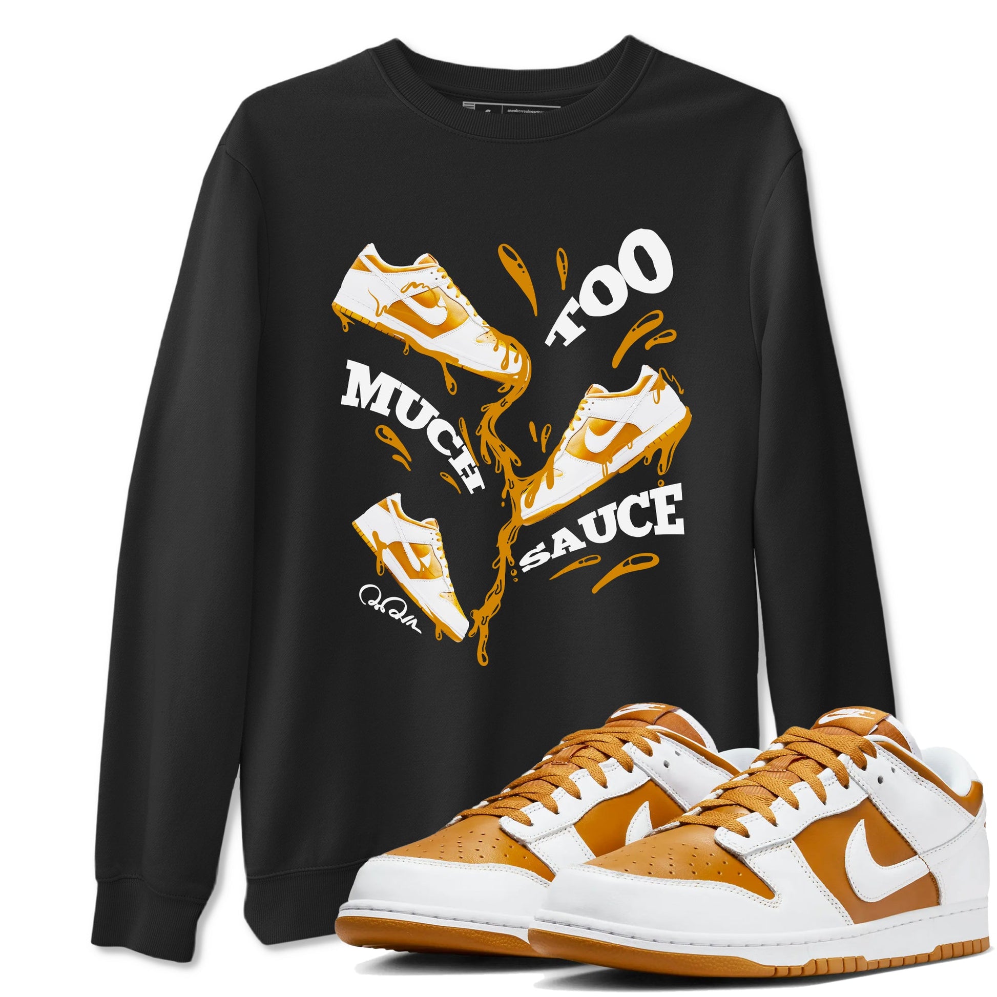 Dunk Dark Curry shirt to match jordans Too Much Sauce sneaker tees AJ1 Low Dark Curry SNRT Sneaker Release Tees unisex cotton Black 1 crew neck shirt